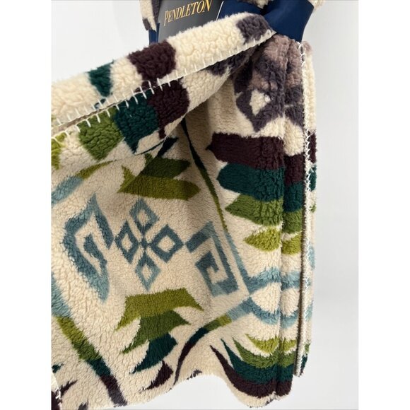 NWT Pendleton Jewel Tones Multicolor Sherpa Throw Fleece Blanket Southwest Aztec - Picture 6 of 7